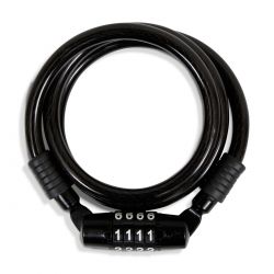 Cable candado de espiral retráctil c/combinación 4 dígitos cabeza metálica (1 mt)