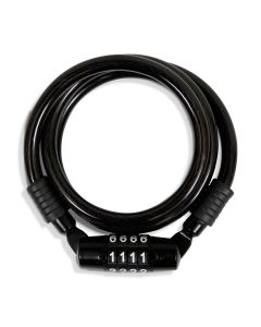 Cable candado de espiral retráctil c/combinación 4 dígitos cabeza metálica (1 mt)